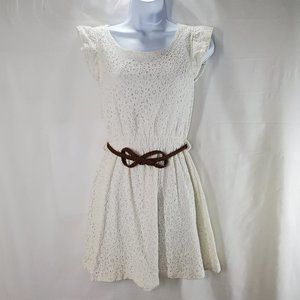 Women's Ivory Dress Floral Lace with Braided Belt